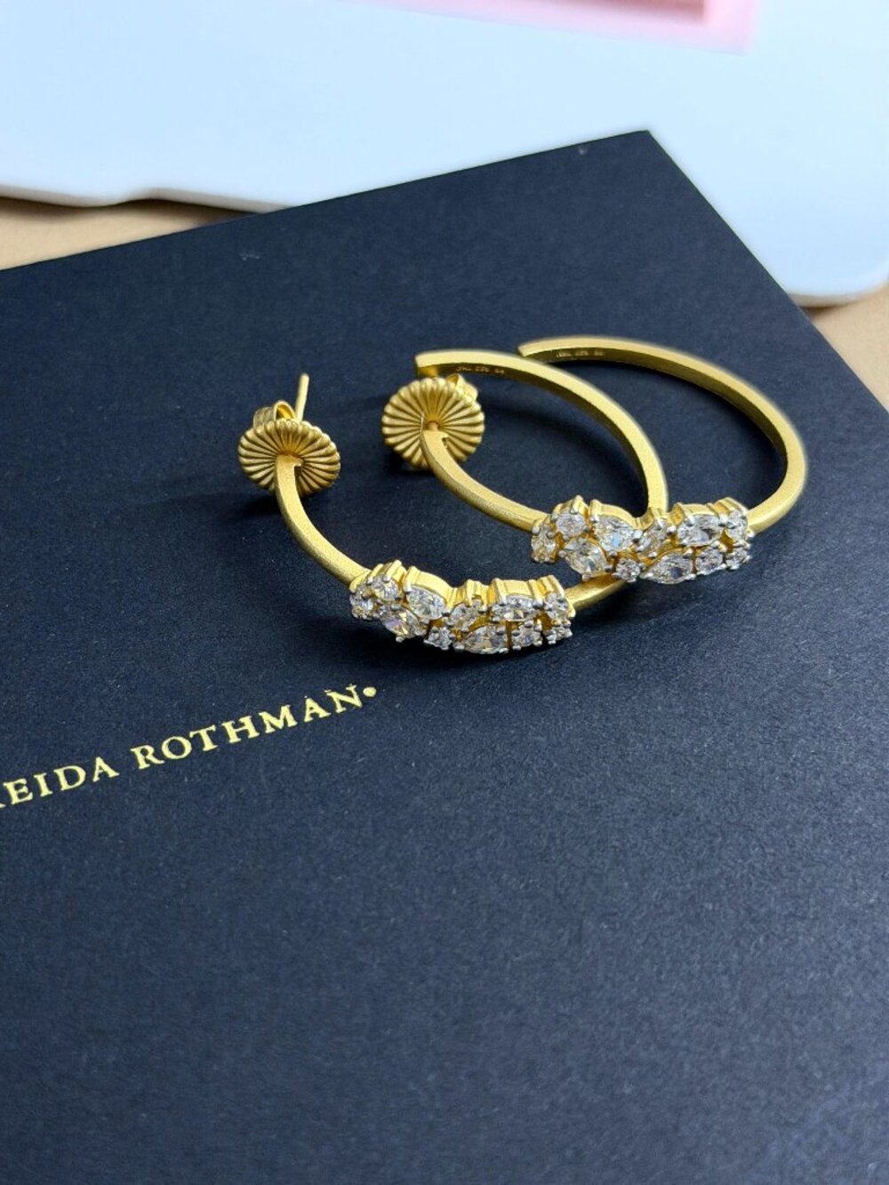 FREIDA ROTHMAN - Gold Midnight Collection with Diamond Cuts Hoops Earrings
